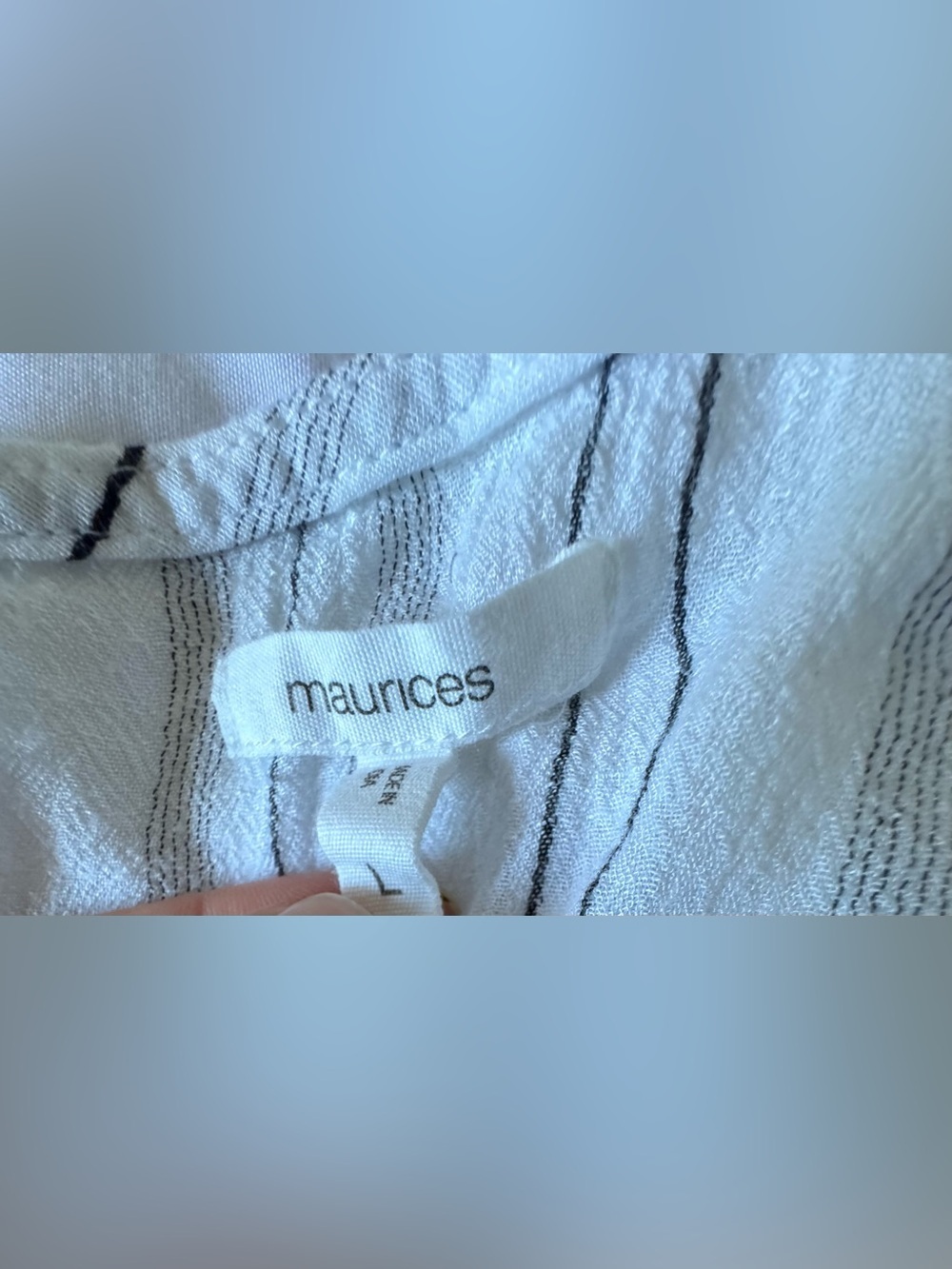 Maurices White and Gray Striped Button-Front V-Neck Blouse - Picture 8 of 8